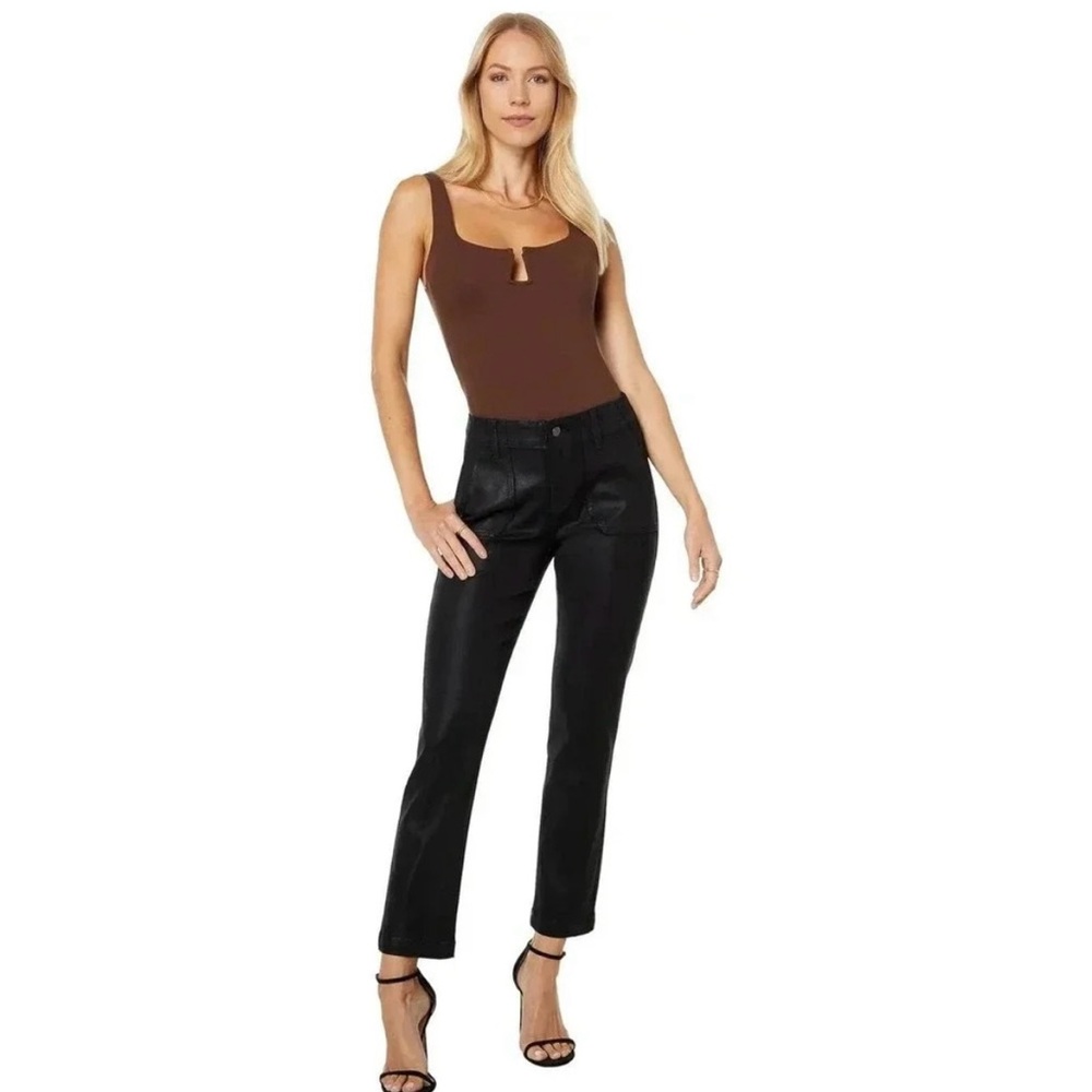 NWT $259 Paige Mayslie Straight Ankle Jean in Black Fog Luxe Coating - Black